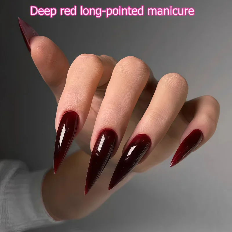 24PCS Extra-long wine-red manicure, suitable for formal occasions, nightclubs and elegant styles. Exquisite and elegant