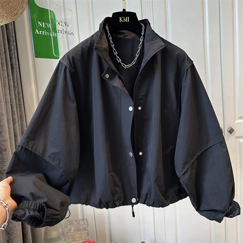 

Женская короткая куртка 2023, весна-осень, воротник-стойка, корейская версия, женская верхняя одежда, модное элегантное женское пальто-ветровка