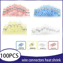 100pcs Wire Connectors Electrical Solder Seal Heat Shrink Sleeve Waterproof Insulated Electrical Butt Splice Connector Terminals