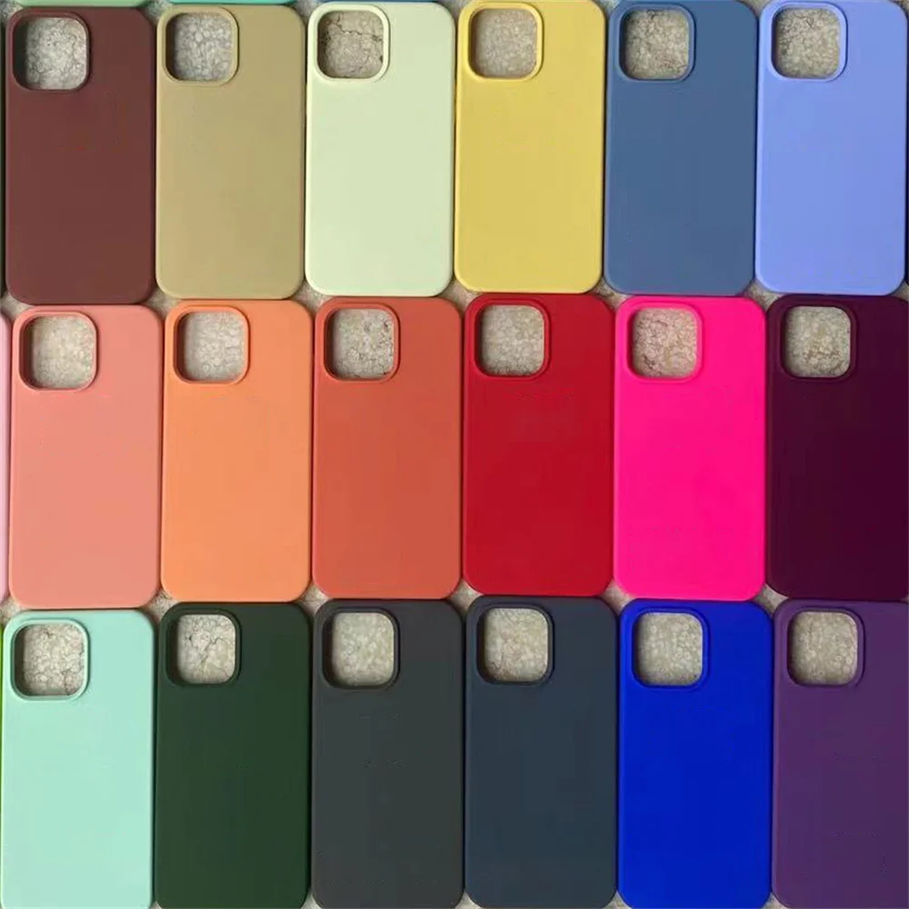 آيفون 11 12 13 14 15 برو ماكس Mini XR X XS 8 7 6 Plus غطاء من السيليكون حالات الهاتف الفاخرة الأصلي السائل للصدمات غطاء ناعم