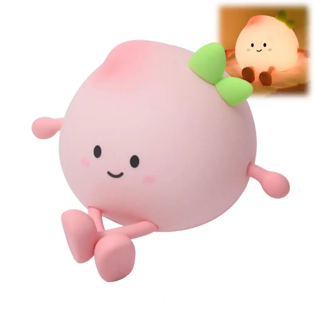 Silicone Bedside Lamp for Kids Cute Peach Night Light with Phone Holder Tap Control Squishy Bedside Lamp Usb Rechargeable