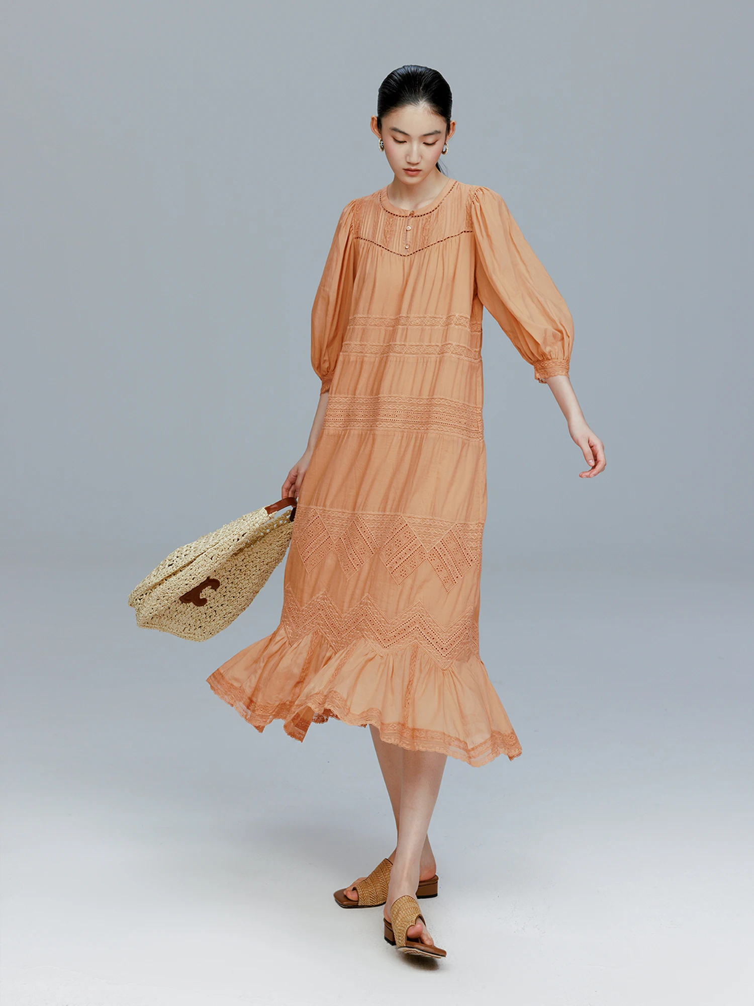 

Affinity High Yarn Thin Cotton Lace Embroidery Shirt Dress N7327V1 French Style Summer Fashion Set for Women Cotton Fabric