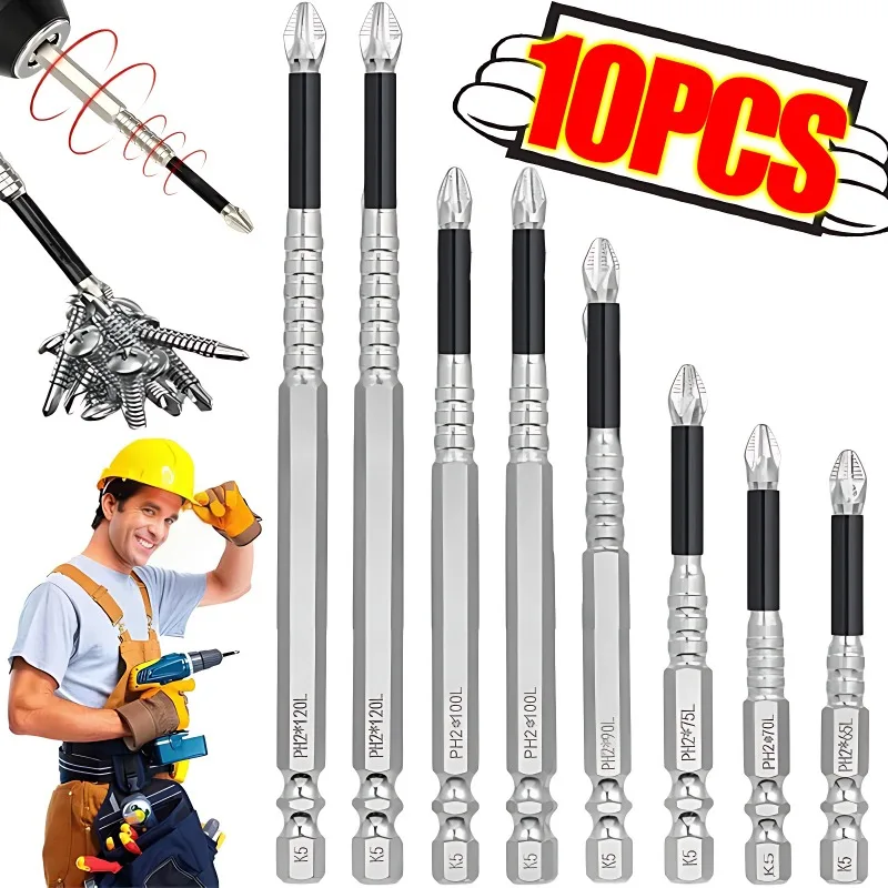 

10/1pc Electric Drill Bit Non-Slip Magnetic Cross Head Screwdriver High Hardness Hand Tools Screwdriver Kit 27/50/65/70/90/150mm