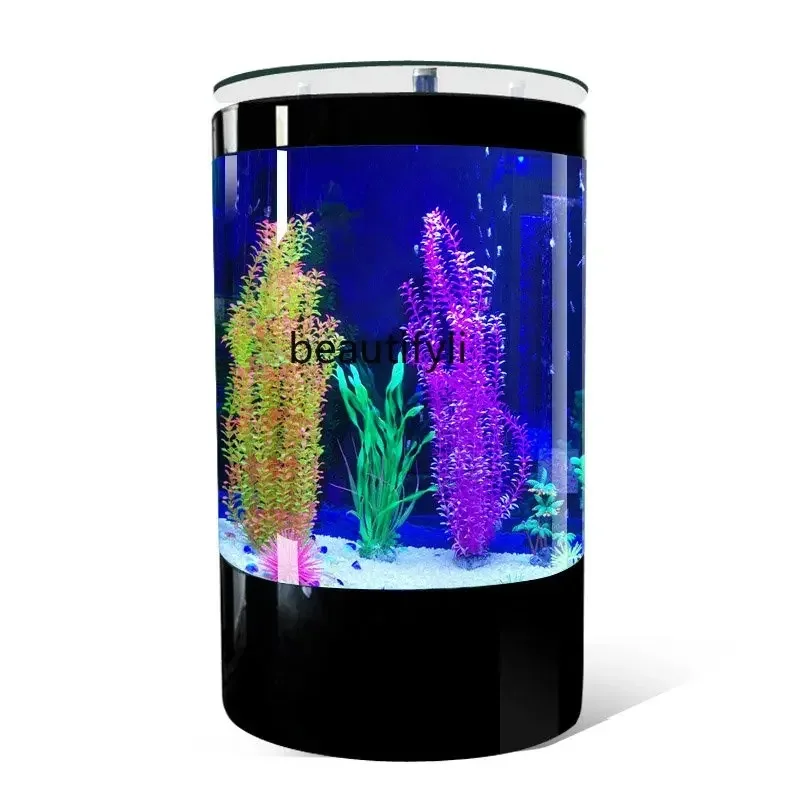 Semicircle Fish Tank Household Floor Wall Vertical Lai Ren Change Water Glass Ecological Aquarium  h