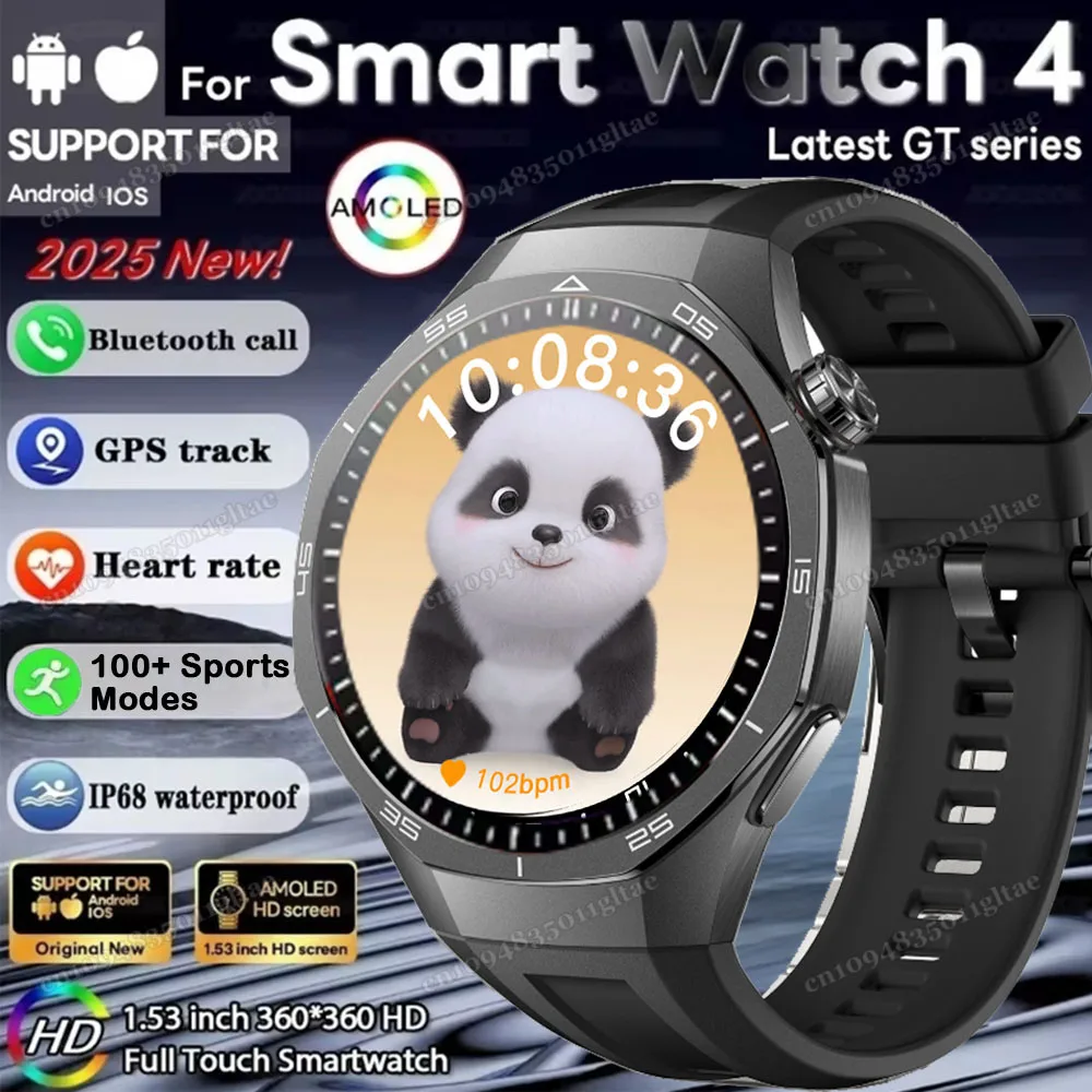 

2025 New Watch 4 Pro GPS Smart Watch Men 360*360 AMOLED Screen Heart Rate Bluetooth Call 5ATM Waterproof Sport Women Smartwatch
