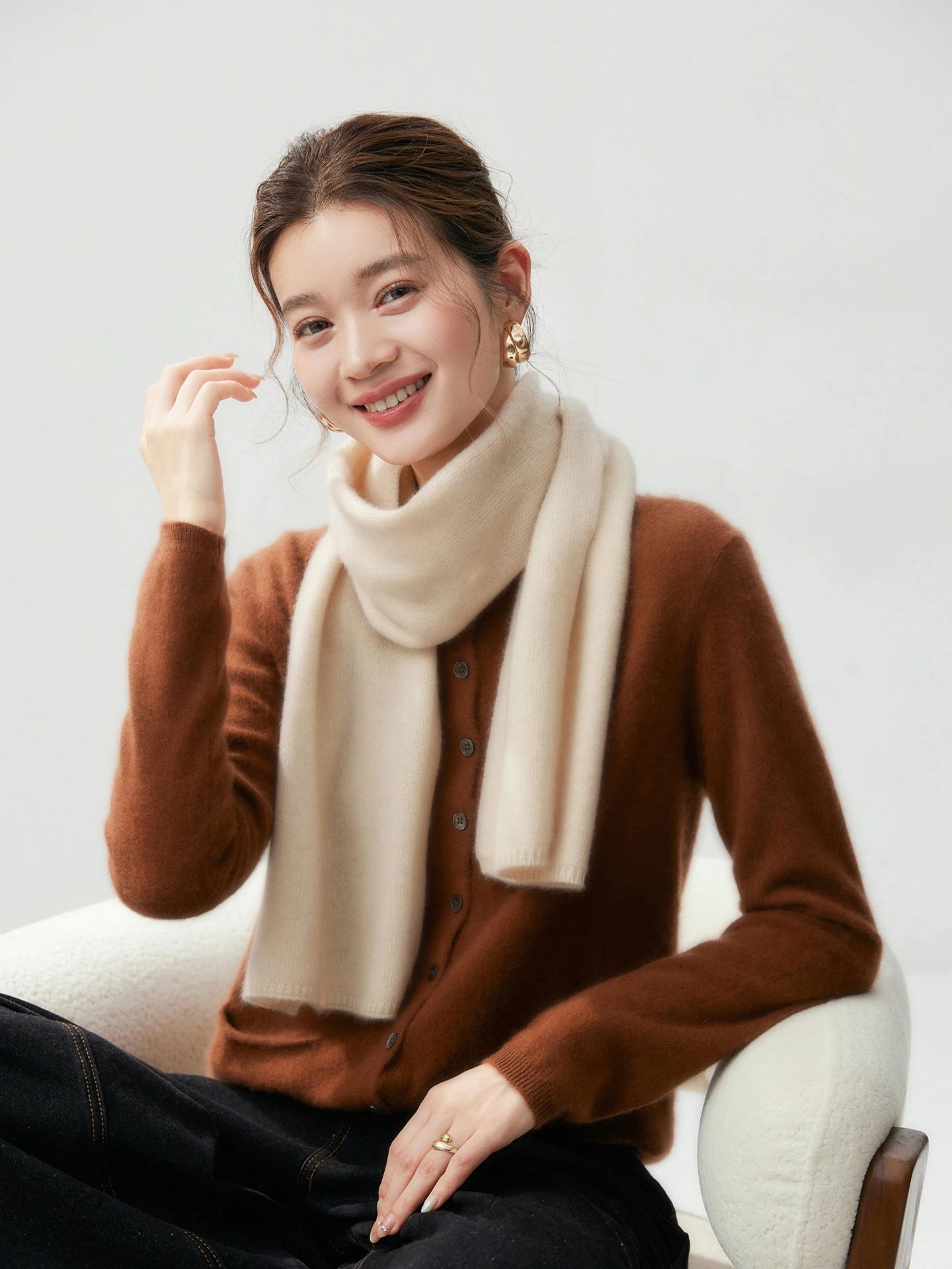 New 100% Pure Cashmere Women's Scarf Solid Color Knitted High end Comfortable Autumn and Winter Warm Women's Long Cashmere Scarf