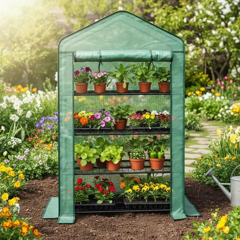Garten-Balkon-Gewächshaus mit 4 Ebenen, 90L x 49L x 160H cm, aus verzinktem Stahl, mit abnehmbarer PE-Plane, hohe Dichte, Grün