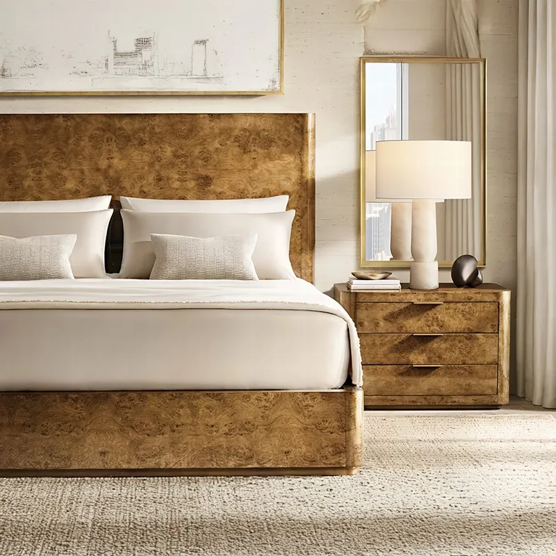 Inspired Simple Mansion Furniture BELMONT Solid Oak European Design King Bed Soft Bed Frame Premium Veneer Finish Custom Luxury