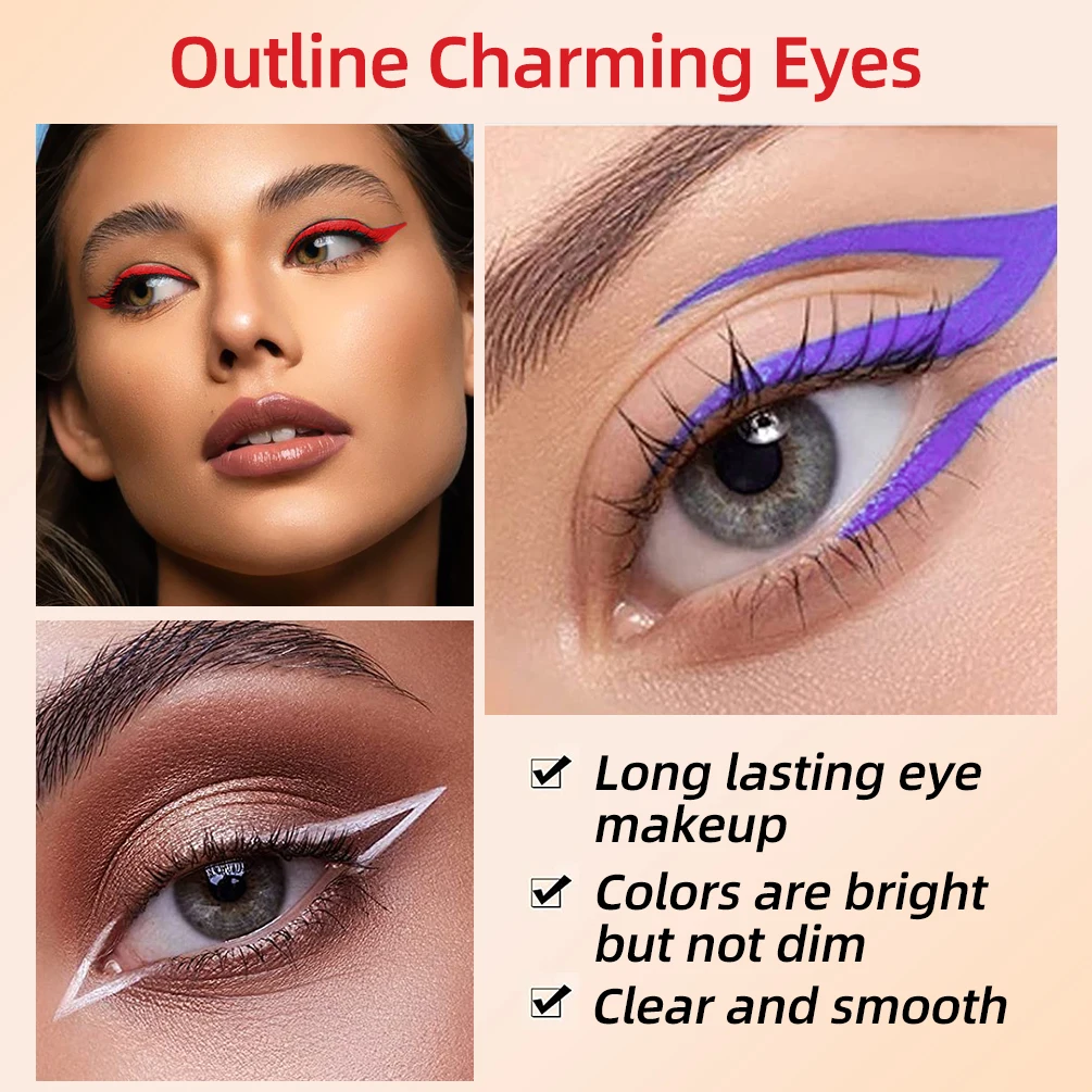 QIBEST 12 Colors/Box Liquid Eye Liner Waterproof White Eyeliner Pencil Makeup Set Cosmetics Long-Lasting Make Up Colored Liner