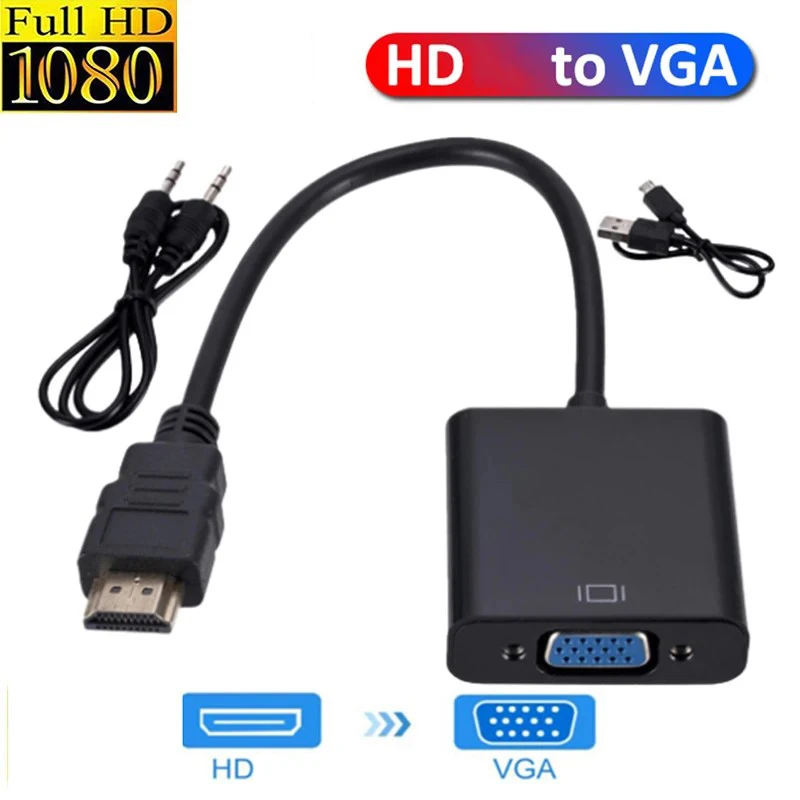 HDMI-compatible To VGA Converter Cable With 3.5 Audio Power Supply HDMI Male To VGA Female Adapter For PS4 TV Box Xbox TV Laptop