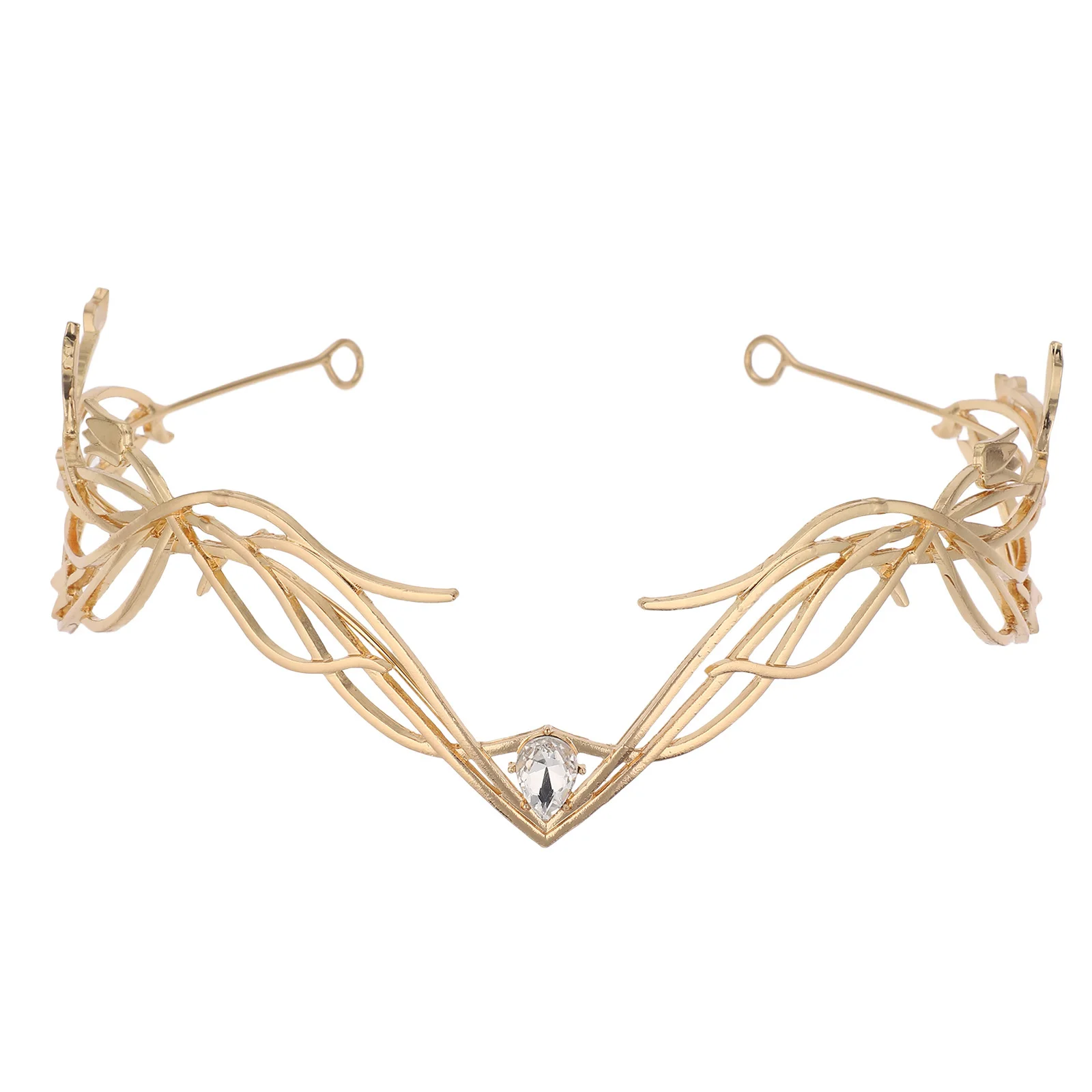 

Golden Leaf Alloy Bridal Headpiece Rhinestone Crystal Wedding Headband Elegant Hair Vine for Bride Wedding Headdress Women Shine