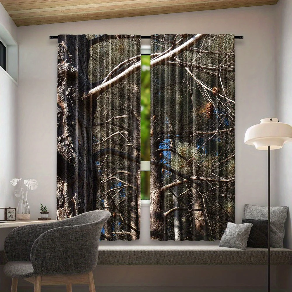 Dramatic Forest Print Curtains Blackout Window Treatment Moody Nature Woodland Branches Living Room Home Decor Panels