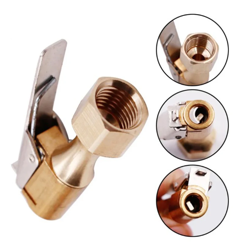 Car Tire Air Chuck Inflator Pump Valve Connector Clip-on Adapter Brass 8mm Tyre Wheel