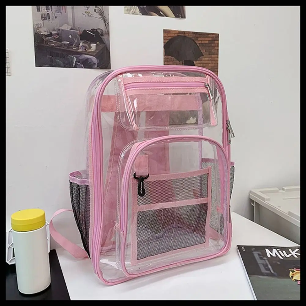 PVC Clear Backpack Large Capacity Waterproof Students Bookbag with Multi-pockets See Through Transparent Backpack School