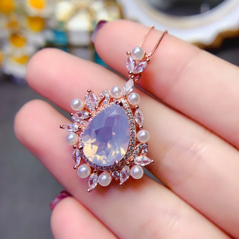 Natural 10*14mm Lavender Amethyst Pendant S925 Pure Silver Fine Fashion Charm Jewelry Gift for Women