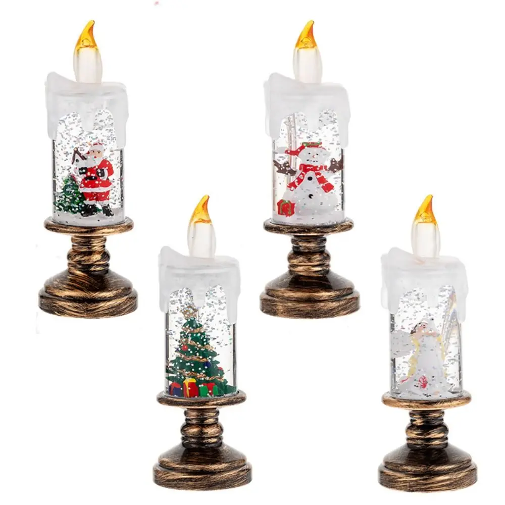 Natal luminoso led velas luzes glitter árvore de natal vintage nightlight plástico vela elétrica lanterna vento