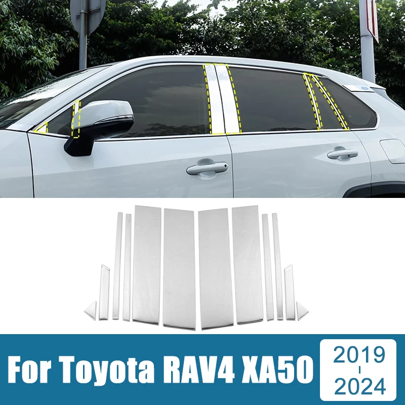 

For Toyota RAV4 XA50 Hybrid 2019 2020 2021 2022 2023 2024 Stainless Car Window Center Pillar Cover Trim B C Pillars Post Strip