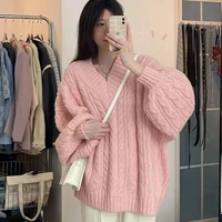 Autumn Winter Women Sweater Harajuku Oversized Knitted Pullovers Korean Long Sleeve V Neck Knitwear Preppy Solid Loose Jumper - Image 3