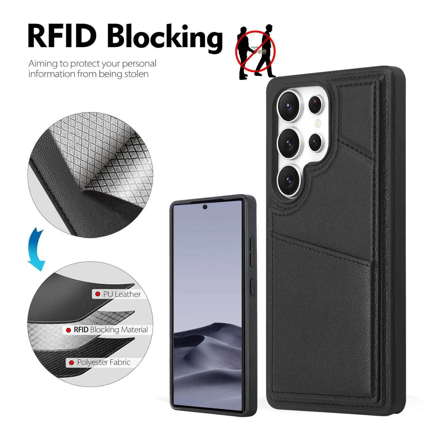 Vollständige Abdeckung aus PU-Leder mit Kartensteckplatz und Ständer, kompatibel mit Galaxy S25ultra S24 Ultra, kabelloses Laden