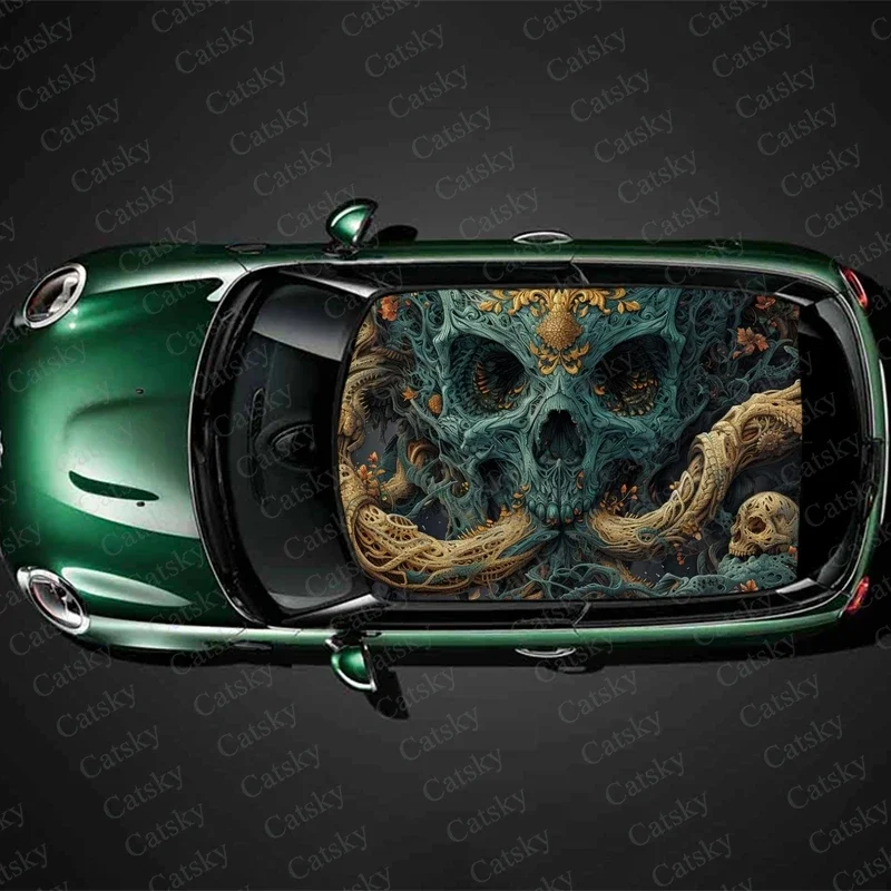 Fantasy Skull Painting Car Roof Sticker Wrap Racing SUV Accessories Packaging Painted PVC Custom Car Graphic Decal