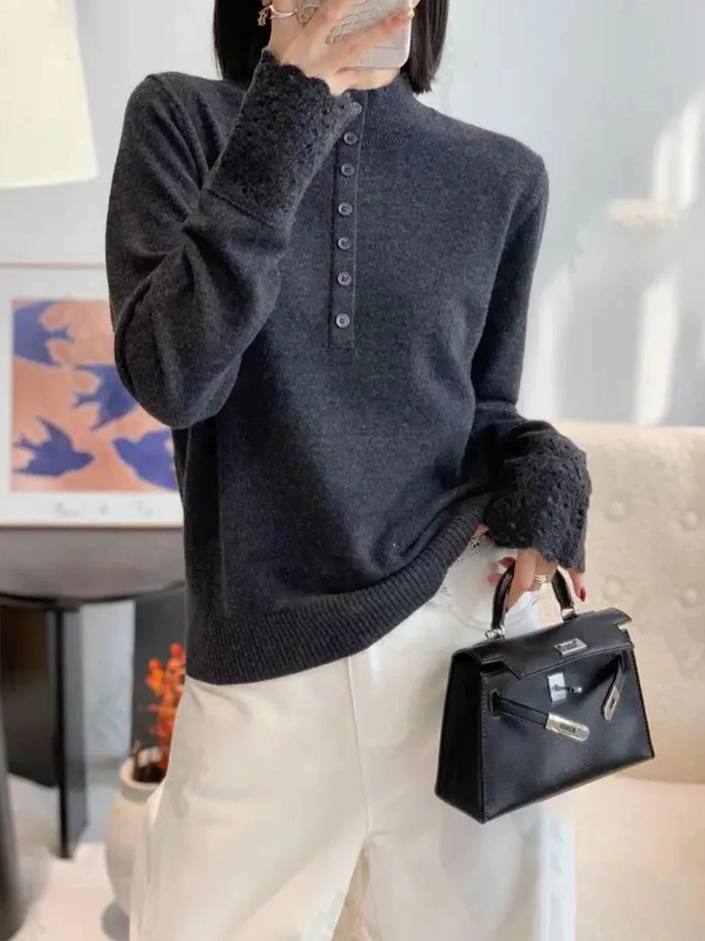 

Slimming Knitted Long Sve Hollow out Design Base irt Women's Faionable Casual Versatile Winter Top Korean Sle