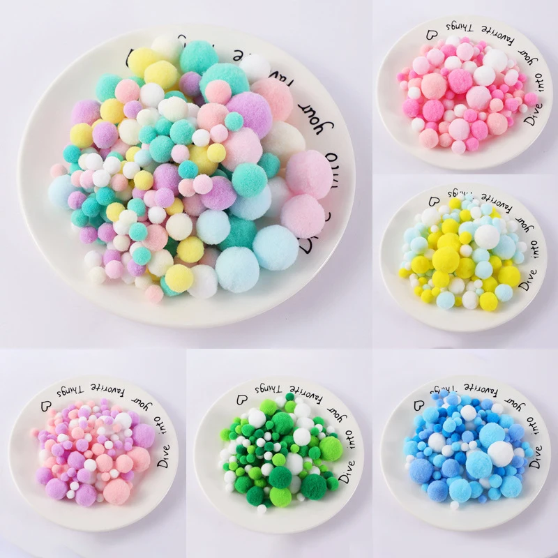 130pcs Pompom Plush Balls 10mm-30mm Mix Size Fluffy Ball DIY Handmade Kids Toy Wedding Decoration Craft Supplies