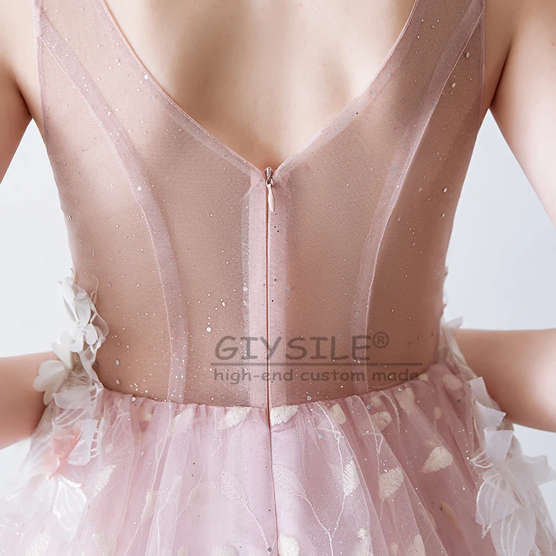 GIYSILE فستان شبكي عميق على شكل حرف V منخفض القطع شفاف من خلال الدانتيل والتطريز مثير منفوش فستان سهرة ملابس ملهى ليلي ملابس المسرح فساتين الحفلات