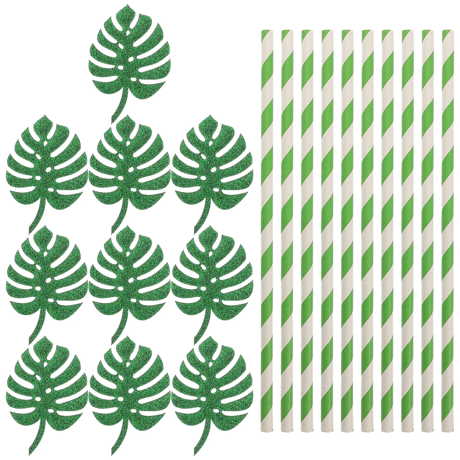 Pajitas Monstera de papel de primera calidad, pajitas desechables con diseño de palma brillante para cóctel, playa, Fiesta EN LA Piscina, tema Hawaiano, 10 Uds.