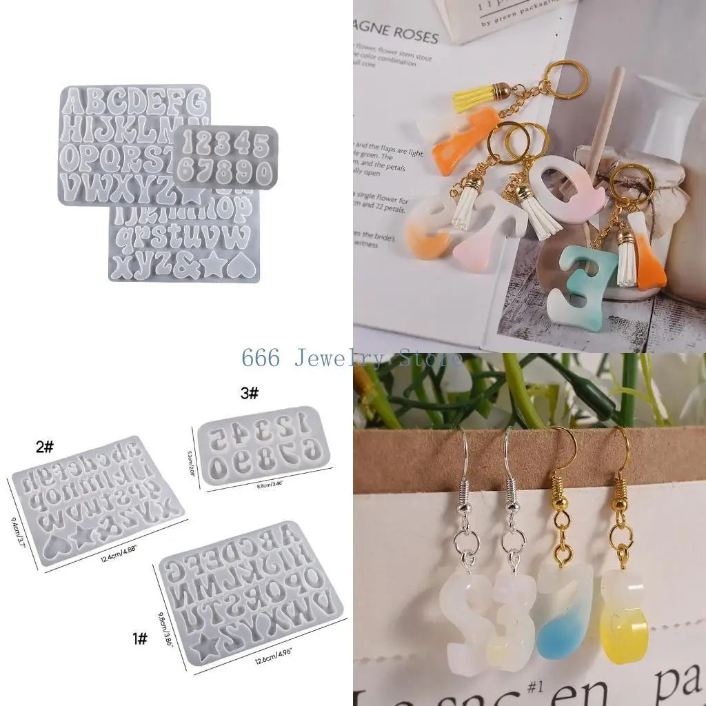 

F2TD Number Keychain Epoxy Resin Mold English Letters Pendant Silicone Ornaments Mold