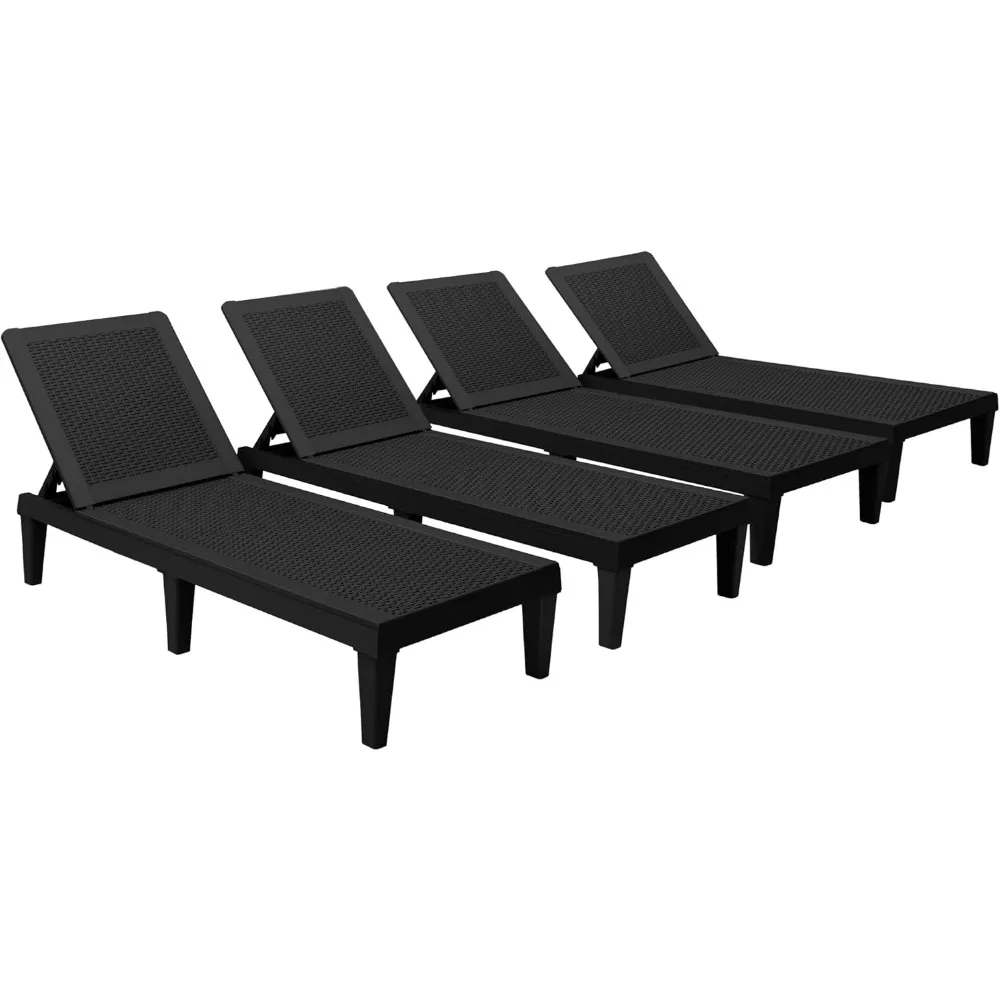 

Outdoor Chaise Lounge Chair Set of 4 for Outside Pool Patio, Adjustable Waterproof Easy Assembly Chaise Lounge Outdoor (Black,