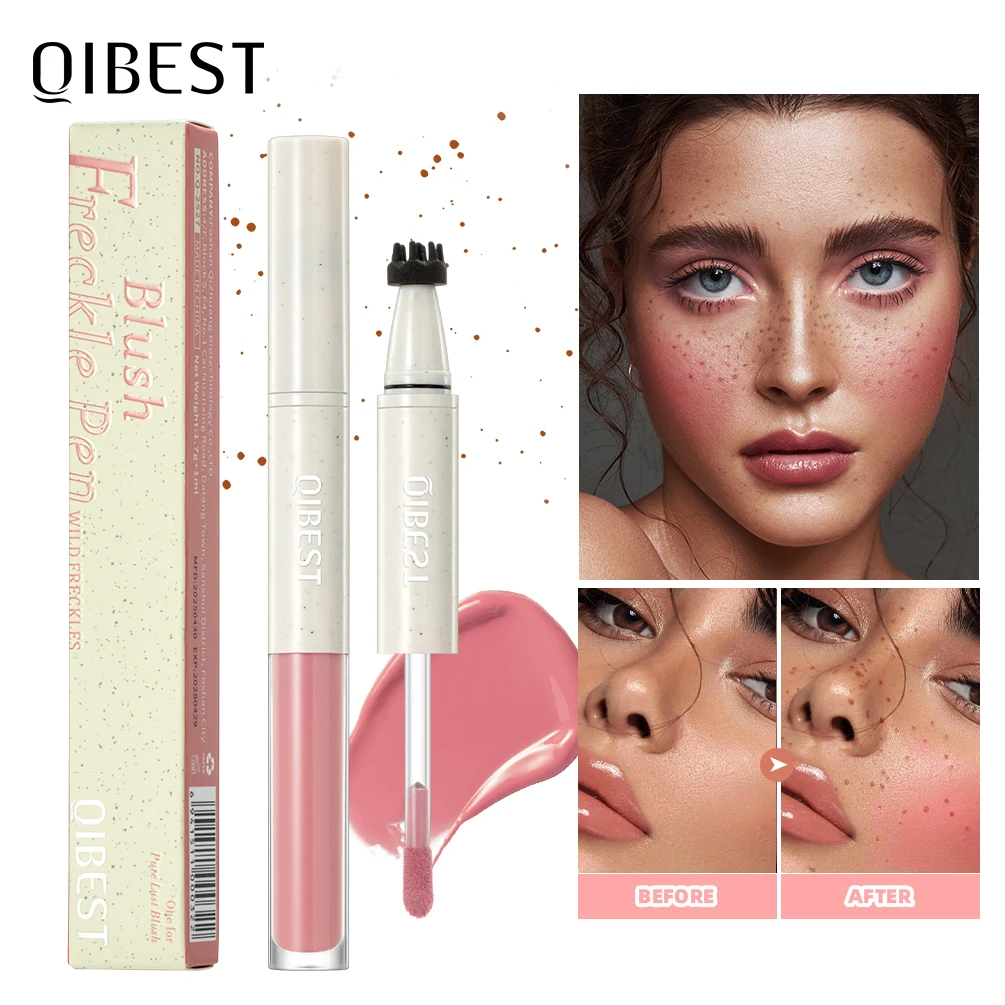 QIBEST Double Headed Natural Simulation Freckles Stamp Pen Liquid Blush Waterproof Lifelike Fake Freckles Pen Dot Spot Cosmetics