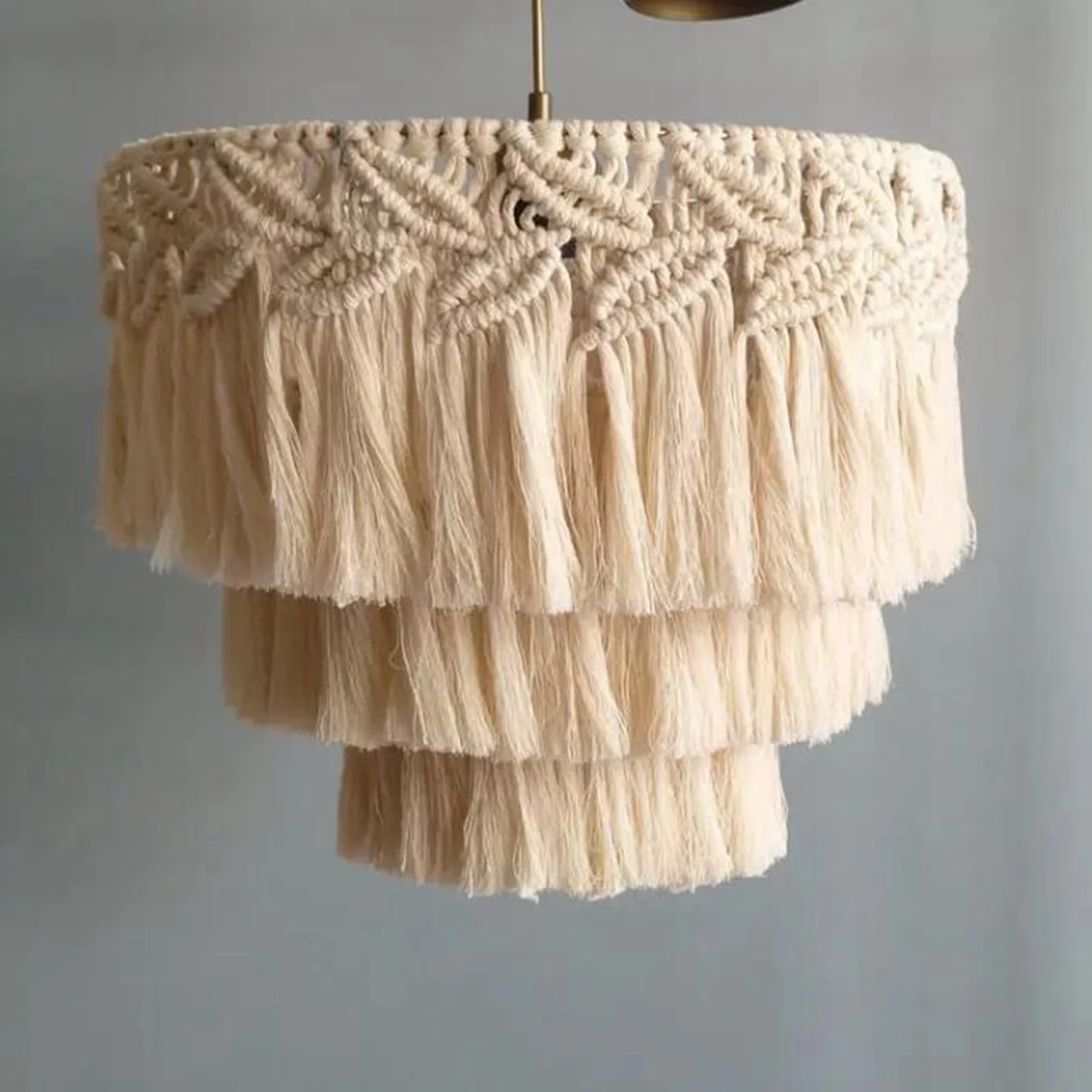 Macrame Lamp Shade Boho Pendant Light Shade Ceiling Light Cover Chandelier Decorative for Dorm Living Room Home Decor