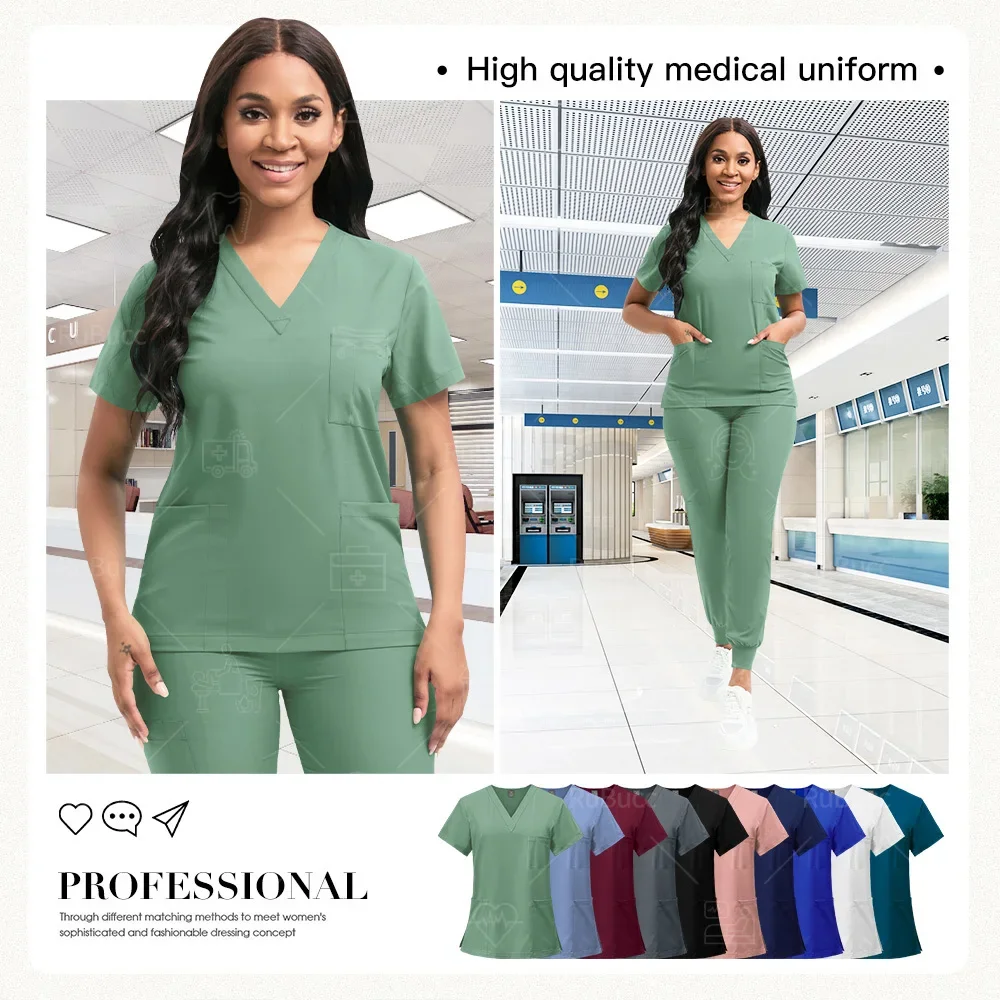 Uniformes quirúrgicos para mujeres, conjuntos de enfermería, artículos de uniforme médico de Hospital, trajes de salón de belleza, Tops y pantalones clínicos