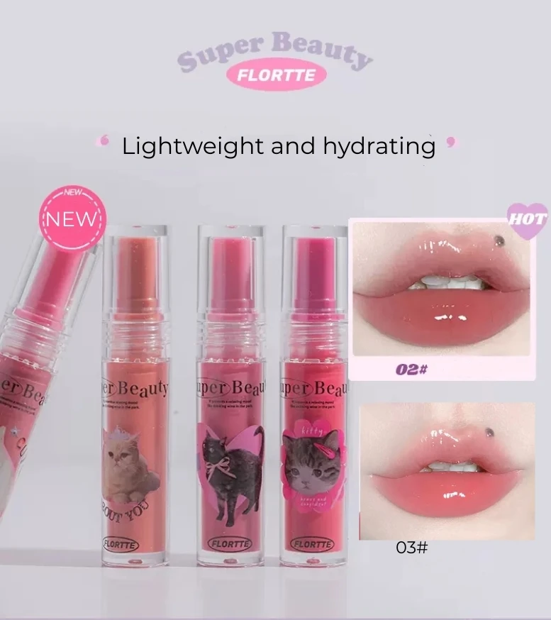 FLORTTE Lip Gloss Serum Esther Bunny Lip Tint Glaze Liquid Lipstick 2.6g Hydrating Makeup Women Cosmetics