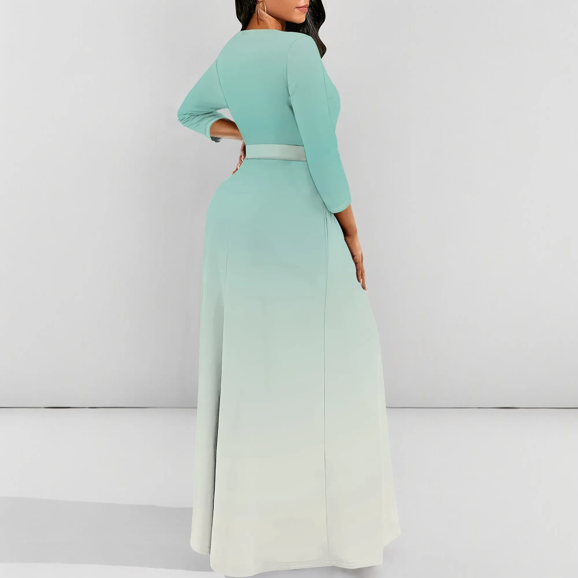 Plus Size Dresses for Curvy Women Sexy Long Sleeve Round Neck Wrap Floor Length Maxi Sundress with Belt Maxi Dress