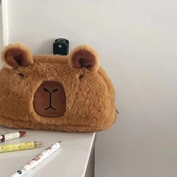 Cute Plush Capybara Pencil Storage Bag Cartoon Animal Pen Case Pen Bag Multifunction Large Capacity Stationery Pouch