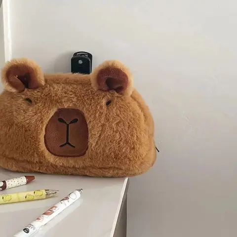 귀여운 플러시 Capybara 연필 보관 가방 만화 동물 펜 케이스 펜 가방 다기능 대용량 편지지 주머니