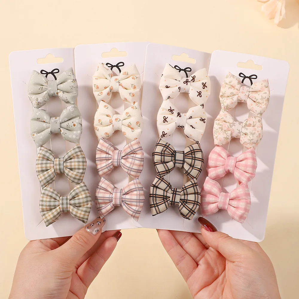 4 teile/satz Baby Mädchen Blumen Druck Baumwolle Haar Bogen Clips Pastoralen Haarnadel Barrettes Schöne Headwear Haar Zubehör für Kinder