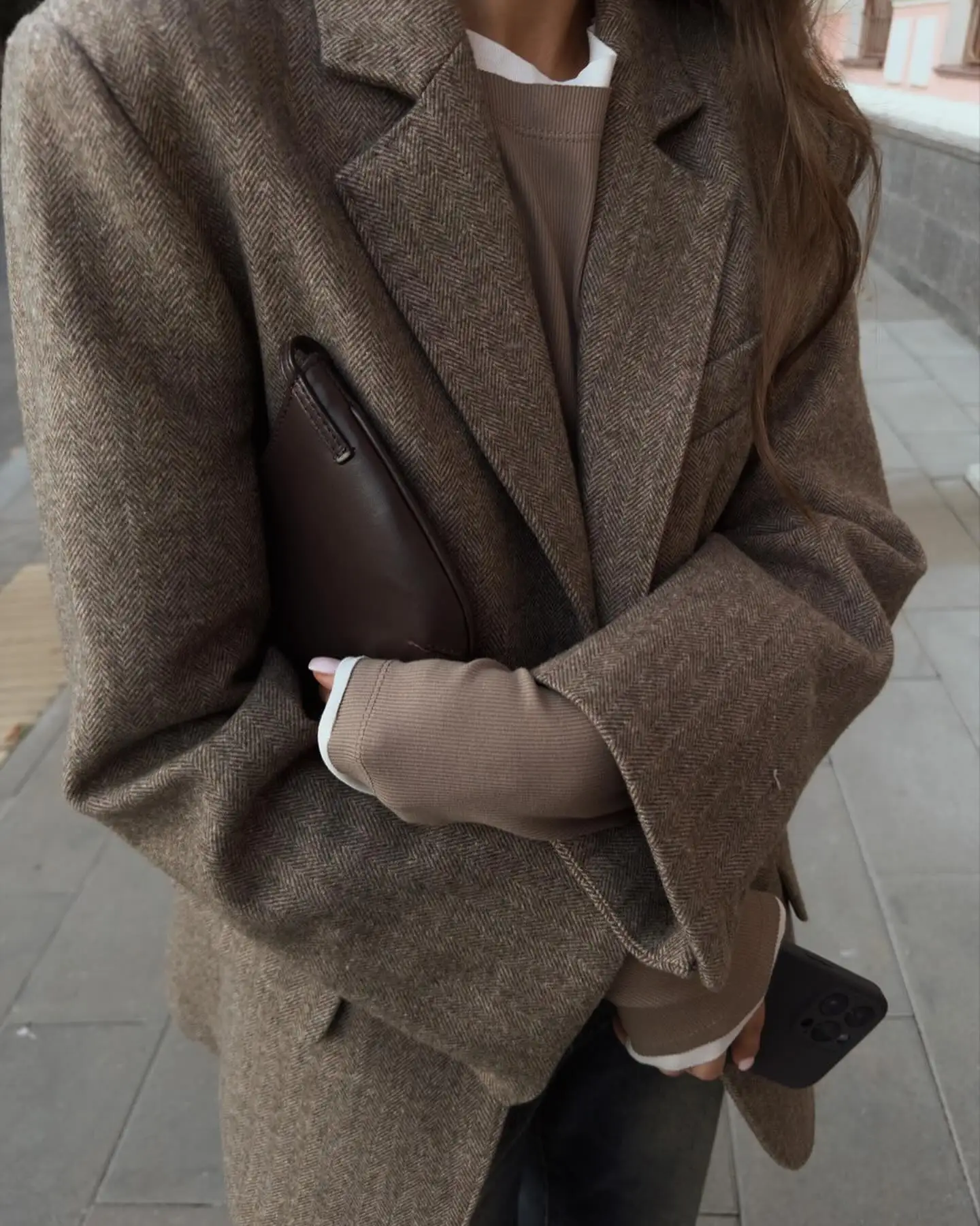 Blazer en tweed marron pour femme, manteau une pièce, veste femme, streetwear, loisirs, bureau