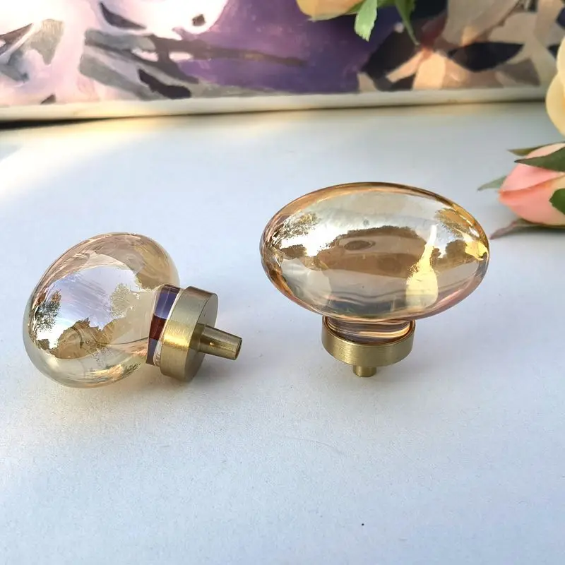 Brass Crystal Cabinet Pulls, Pigeon Egg Shape Wardrobe Drawer Handles, Kids Room Furniture Door Knobs