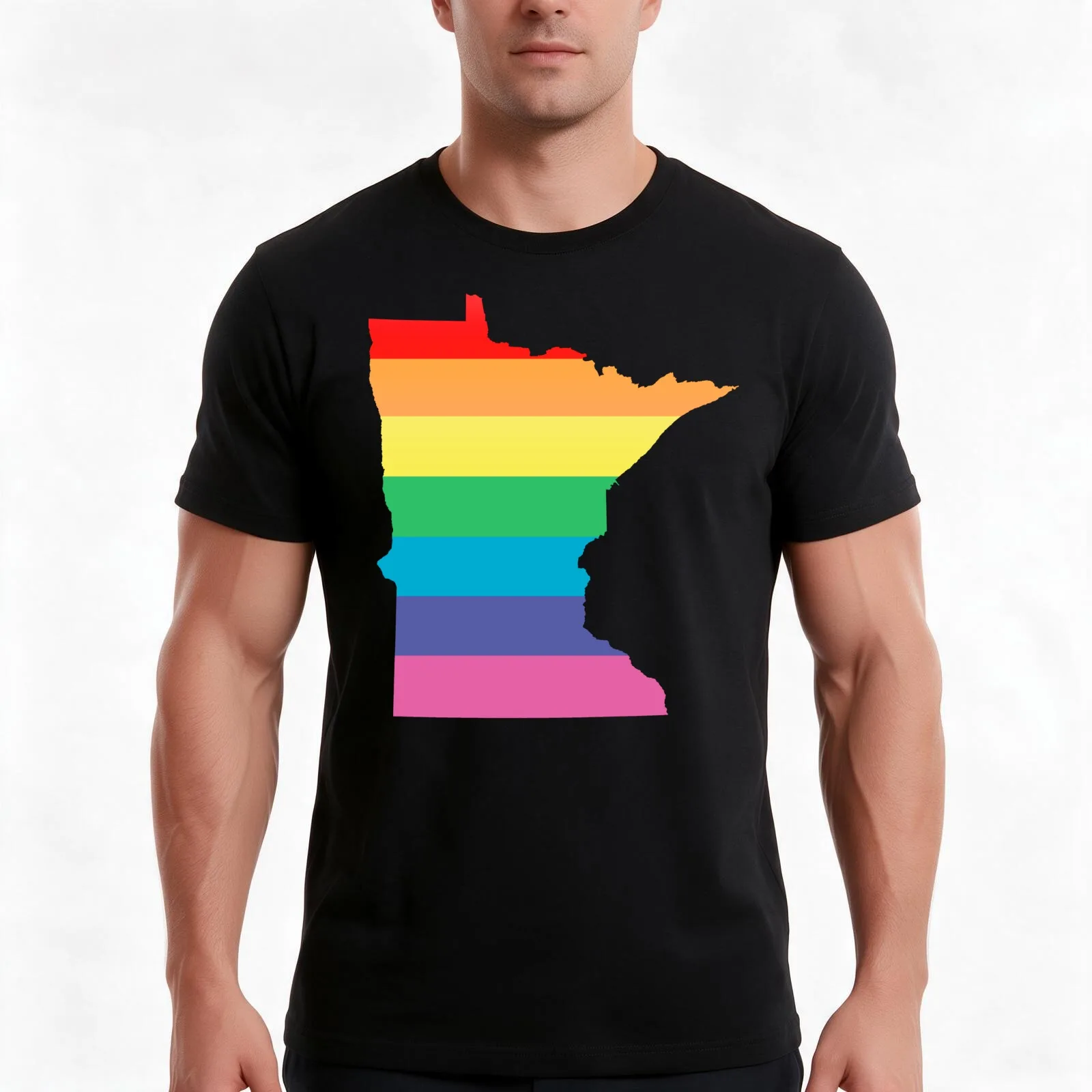 rainbow minnesota T-Shirt, Summer Casual Cotton Tee, Oversized Streetwear Tops, Vintage Graphic Print, Loose Fit Short Sleeve