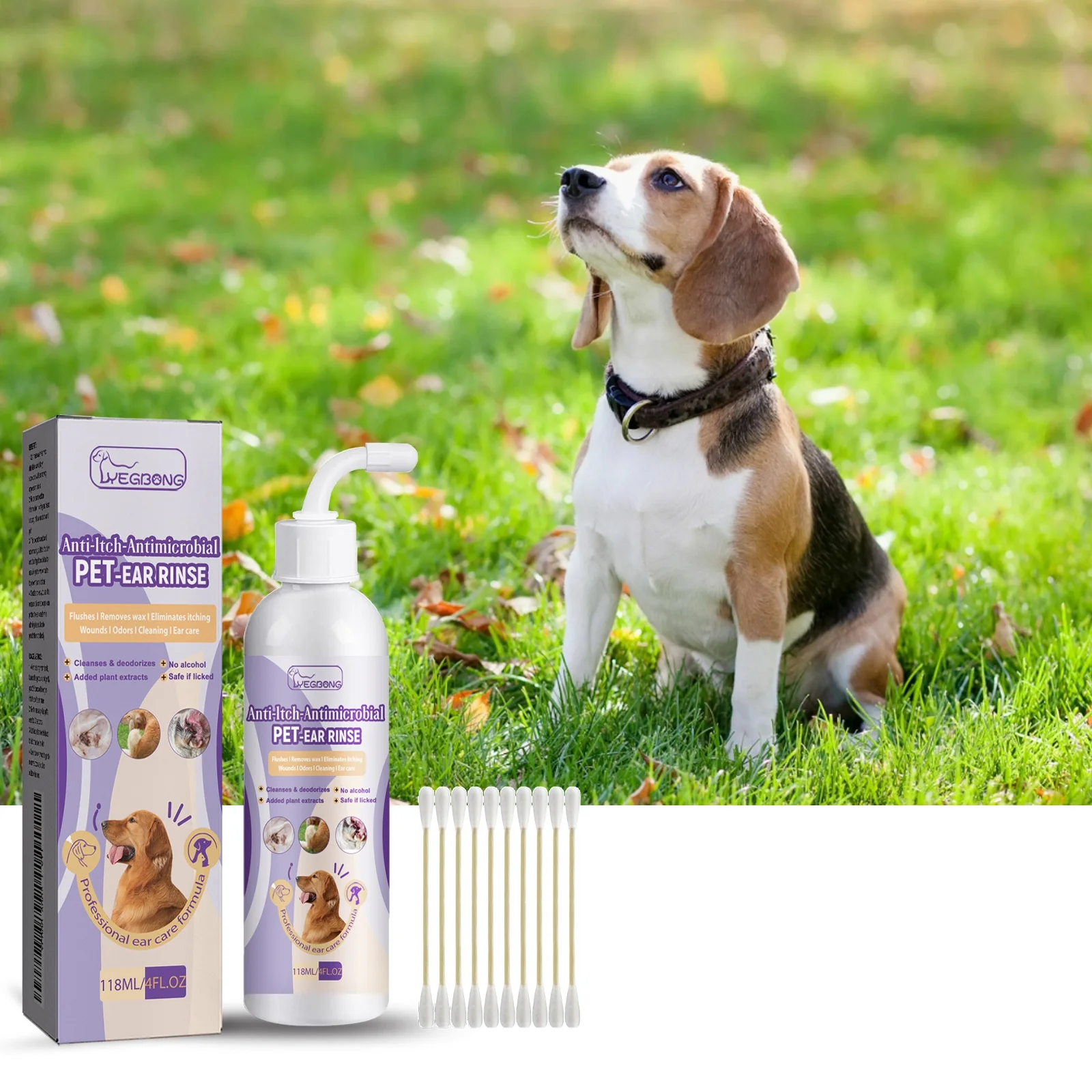 Yegbong Pet Ear Cleaning Solution Relief Discomfort Odor Control Prevention Earwax Dog Cat Ear Water Wash Liquid Products 118ml