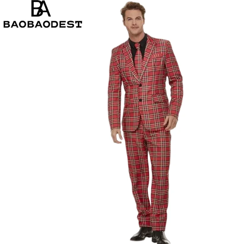 

Men's Tartan Suit - 2-Piece Scottish Plaid Tuxedo Set with Blazer & Pants, Wedding Party Cosplay Formal Outfit (Custom Sizing)