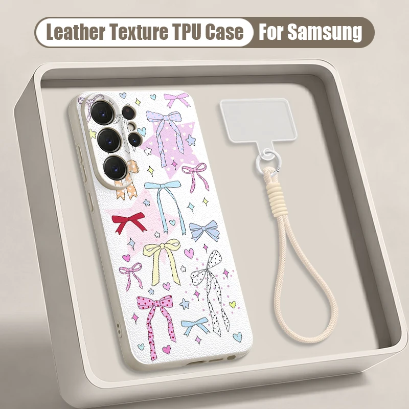 Colored Bowknot Printed Phone Case For Samsung Galaxy S26 S25 S24 Ultra S23 S25 FE A57 A37 A17 A56 A55 A16 A26 A54 Lanyard Cover