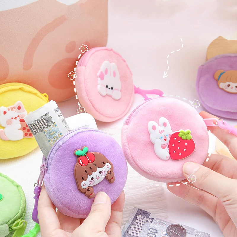 New Cute Cartoon Plush Cat Rabbit Coin Purse Cute Animal Bear Frog Plush Earphone Bag Wallet Pendant Doll Children's Gifts