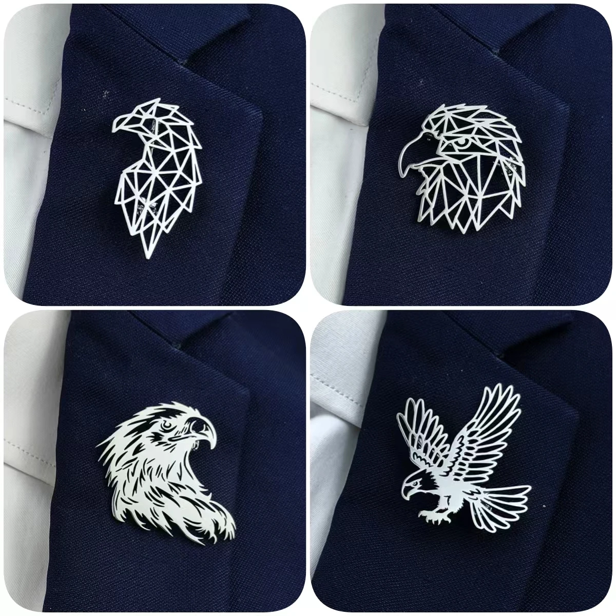 

Silver Eagle Brooch for Men, Stainless Steel Hollow Out Geometric Eagle Animal Lapel Pin Fashion Jewelry Gift for Daily Wear