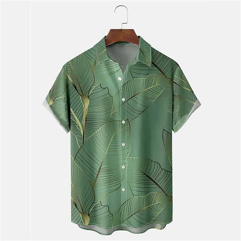 Hawaiian Tropical Plant Print Shirts Men\'s Vacation Beach Top Summer Loose Breathable Clothing Street Outdoor Short Sleeve