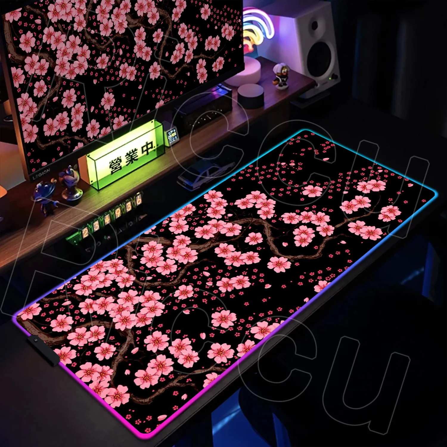 

RGB XXL Sakura cherry blossom Mouse Pad Gamer Mousepads Gaming Flower Mouse Mat Large Keyboard Mats LED Desk Pad Computer carpet
