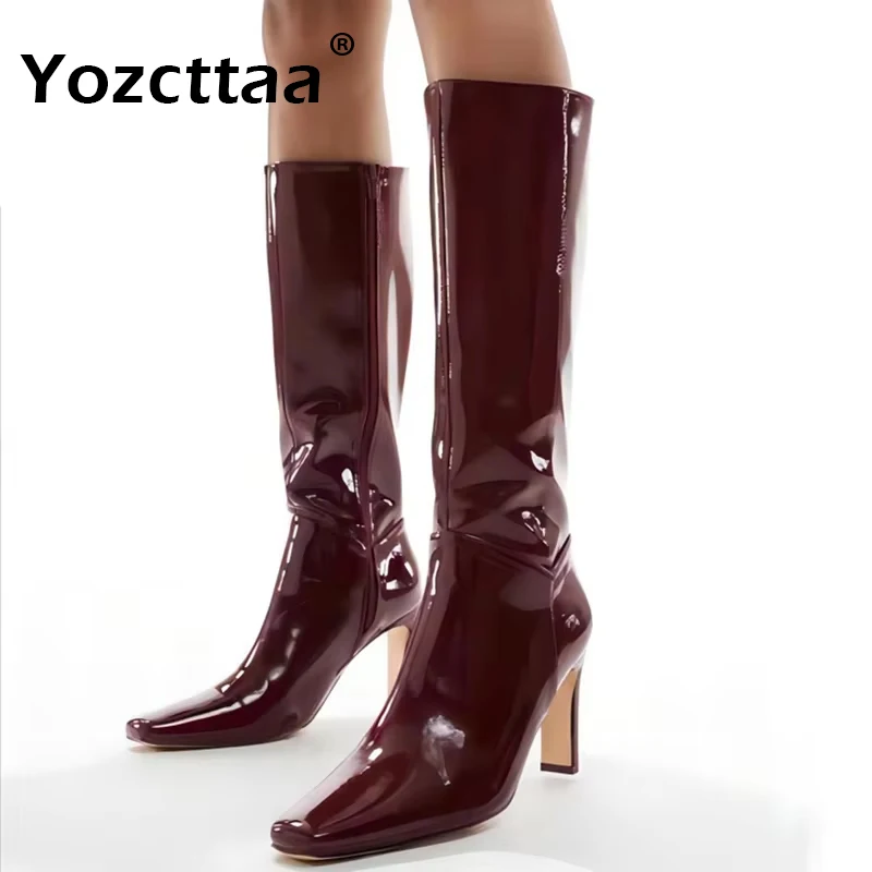 

Yozcttaa Size 32-43 Women Knee Boots Real Leather Chunky High Heels Shoes Fall Winter 2025 Ins Fashion Party Office Long Boots