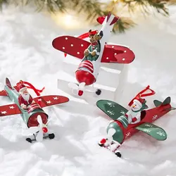 Retro Iron Christmas Pendant Antique Style Santa Claus Airplane Mailbox Santa Claus Christmas Tree Hanging Party  Decor